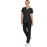 MediChic Women’s Scrub Set – V-Neck Top & 6-Pocket Straight-Leg Cargo Pants, 4-Way Stretch Medical Uniform