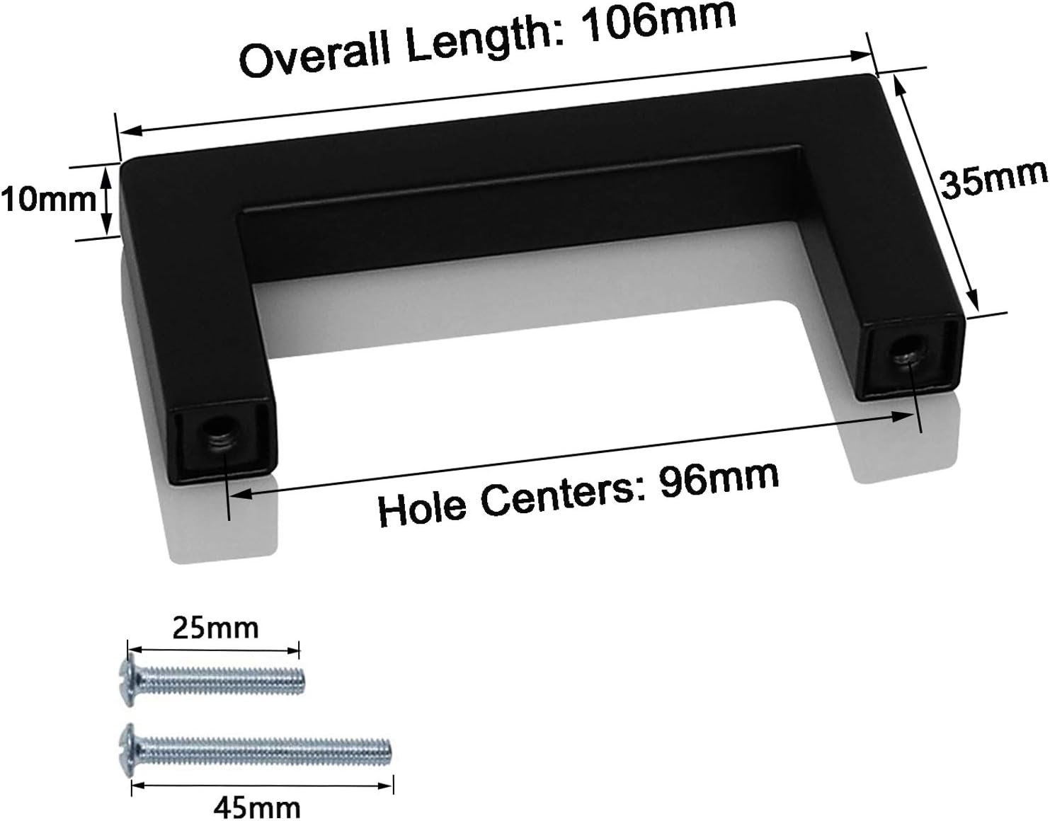 PinLin 10 Pack Kitchen Door Handles 96mm Hole Centre Flat Black Cabinet Handles Stainless Steel Square Cupboard T Bar Handle (Screws Included) - Image 5