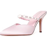 RINBONGZ Women's Pearl High Heels Pointed Closed Toe Wedding Shoes for Bride Stiletto Ankle Strap Satin Pumps Elegant Bridal Formal Party Evening Work Dress Shoes