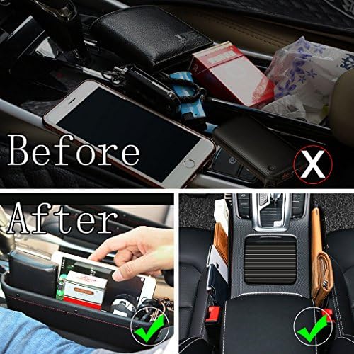 TOLUCKS Automotive Seat Pockets PU Leather-based Automotive Console Aspect Organizer Seat Hole Filler Catch Caddy for Automotive Inside Equipment,Cellphone Pockets Coin Key with Non-Slip Mat 9.2×6.5×2.1 inch Black（2 Pack）