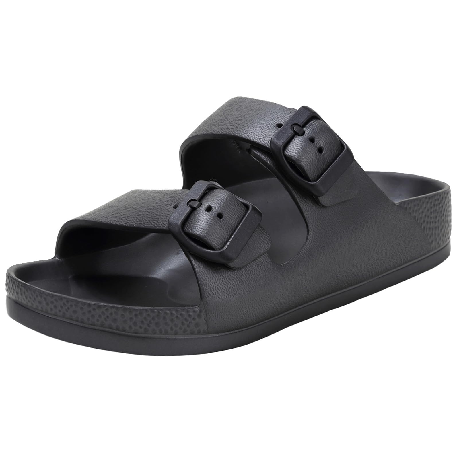 Photo 1 of GIWONET Kids Slides Sandals Boys Girls Toddler Double Buckle Summer Shower Beach Pool Water Shoes Slip on Clouds Slippers,Black,7 Toddler