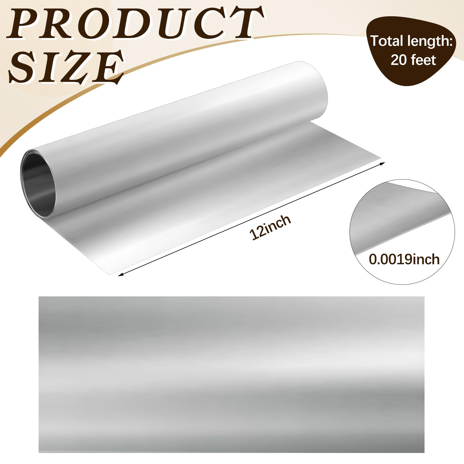 Yaocom Aluminum Metal Crafts DIY Foil Roll 12 Inch x 20 ft 0.05 mm Thick for Art Project Aluminum Flashing Roll Wide Sheet Multipurpose Metal Sheets(Silver)