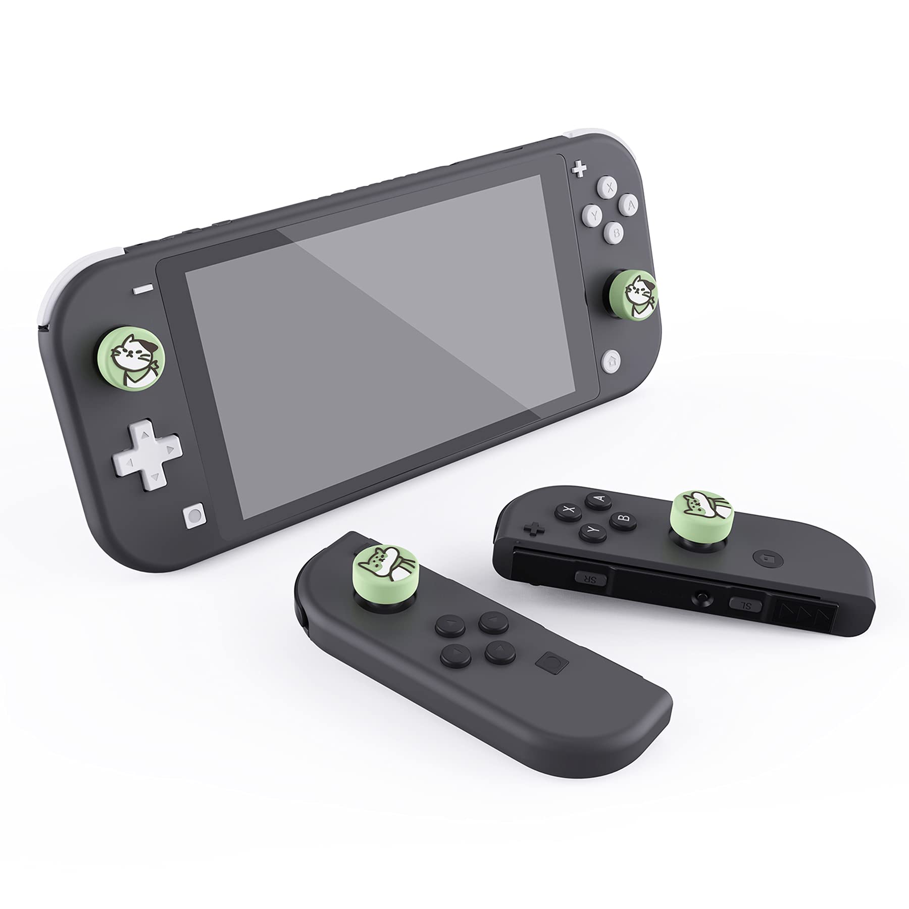 eXtremeRate Joystick Caps for Nintendo Switch & Lite, Stick Attachments Accessories, Silicone, Analogue Controller, Joystick Cover, Joycon Stick Cap for Switch & Lite (Kitten & Puppy Matcha Green)