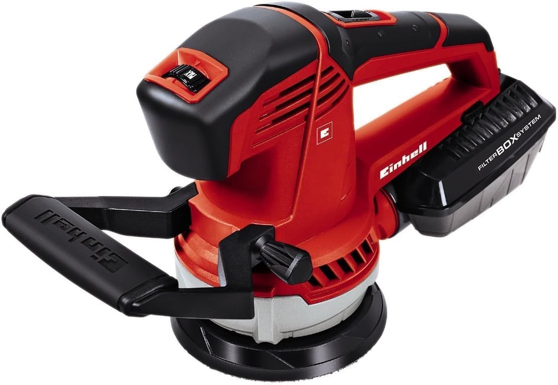 Einhell Random Orbital Sander 400W, 12.000-24.000 1/Min Oscillation, 125mm Disc-ø, Removable Additional Handle, Active Dust Extraction, Filter Box TE-RS 40 E