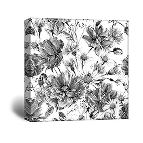 Square Canvas Wall Art - Flowers Petals in Black White - Giclee Print Gallery Wrap Modern Home Art Ready to Hang - 12x12 inches