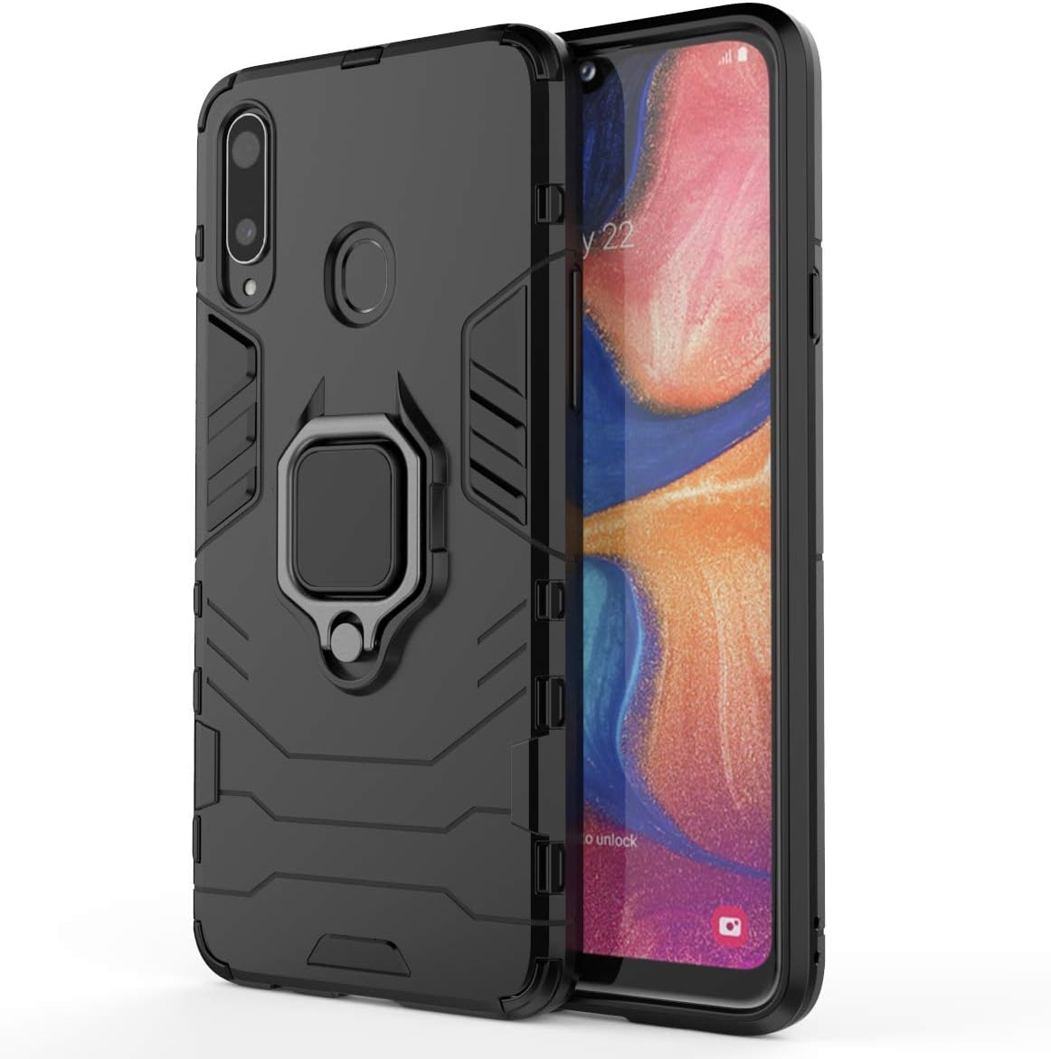 AOBOK for Samsung Galaxy A20S Case, Premium Shockproof Ring Grip Kickstand Cover Case, Anti-Scratch, Foldable Holder Case for Samsung Galaxy A20S Smartphone, Black