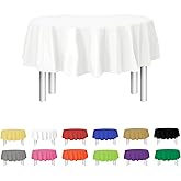 Party Dimensions White Disposable Plastic Tablecloth for Round Tables (12 Pack) 84 inches Table Cloths for Parties, Events & Weddings, Indoors & Outdoors, Plastic Table Cover