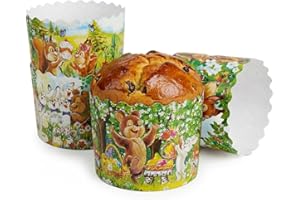 Large Panettone Paper Mold Murals Easter Bread - 12pcs, H 3.54″x4.11″ W (9cm x11cm) Kulich Mold - Round Panettone Paper Bakin