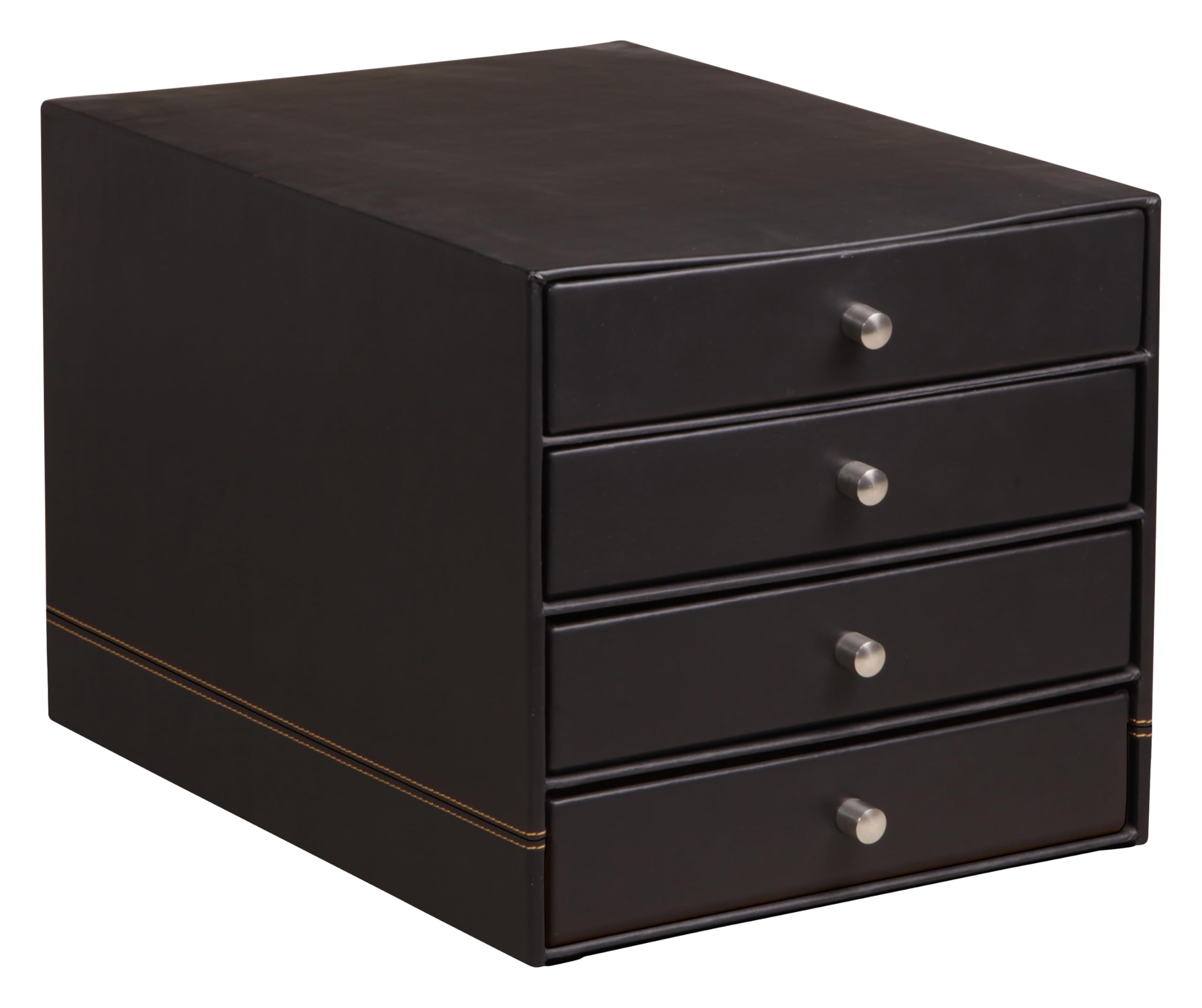 RHODIA 118866C - Black 4-Drawer File Organizer - 24.8 x 32.7 x 22.8 cm - Orange Saddle Stitching - Faux Leather Exterior - Rhodiarama Home Office Collection - Office Organization & Designer Storage — image 1