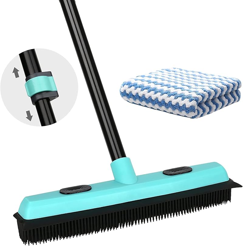 KeFanta Rubber Floor Brush Pet Hair Broom with Squeegee 150 cm Telescopic