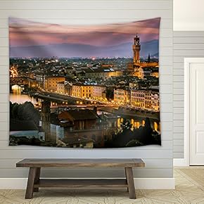 Florence, Italy - Skyline View Over Arno River - Fabric Wall Tapestry Home Decor - 51x60 inches