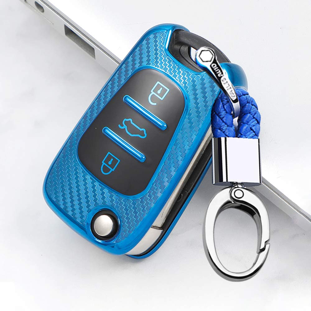 ontto TPU Silicone Car Key Fob Cover Keyring for Kia Ceed Sportage Sorento Rio Hyundai I10 I20 I30 IX35 Veloster accessories Flip Folding Key Case Remote key Shell key Holder Protector Blue