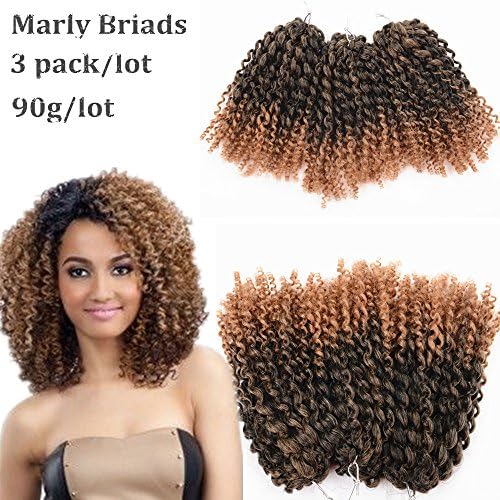 9 bundles Marlybob Afro Kinky Twist Hair Crochet Braids 8" 3 lots Black Ombre Brown Yangsi Curly Kanekalon Synthetic Hair Extension for Black Women (1b ombre 27)