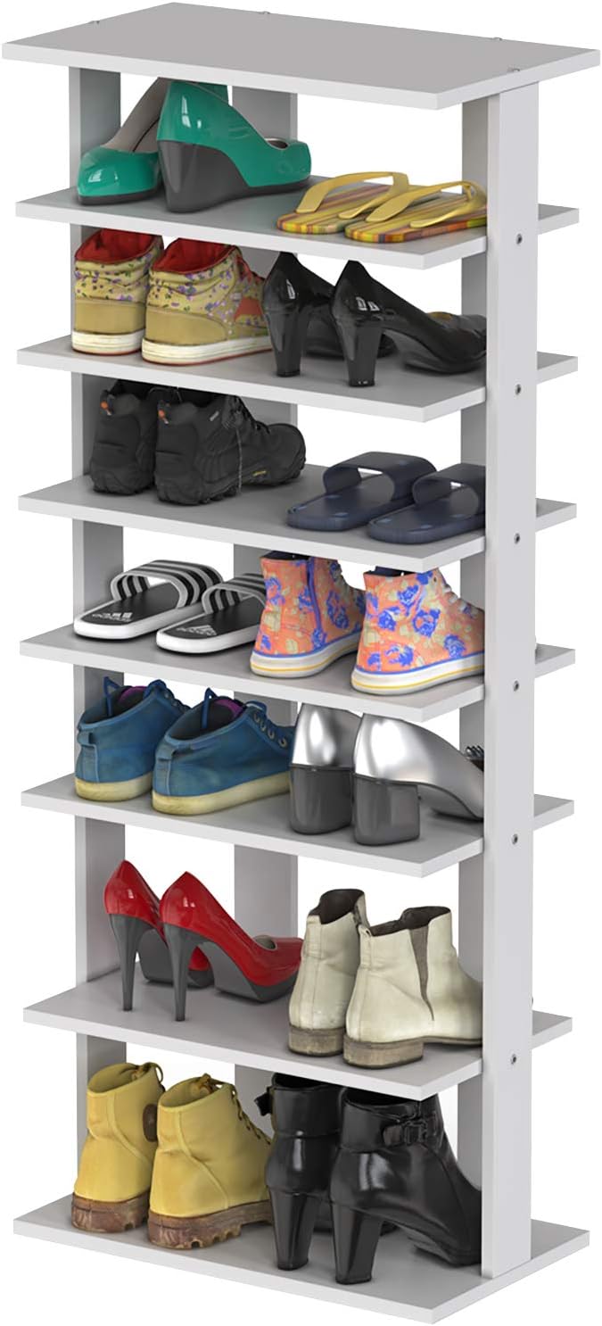 bamboo shoe rack amazon on Amazon Com Tangkula Wooden Shoes Racks Entryway Shoes Storage Stand Modern 7 Tiers Shoe Rack Organizer Space Saving Vertical Shoe Rack Storage Shelf White Double Home Kitchen