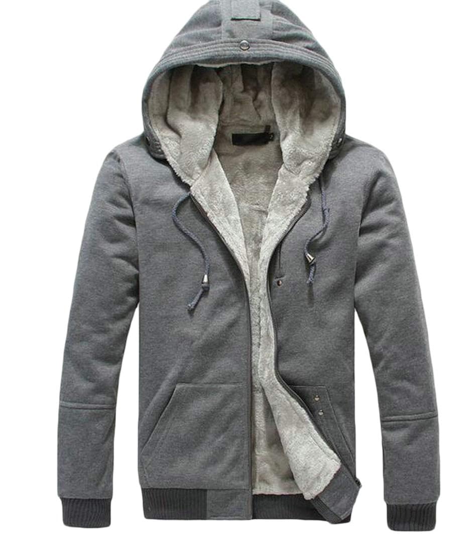 XiaoTianXinMen XTX Mens Casual Faux Fur Lined Solid Zip Up Thick Fleece Hoodie Sweatshirt 