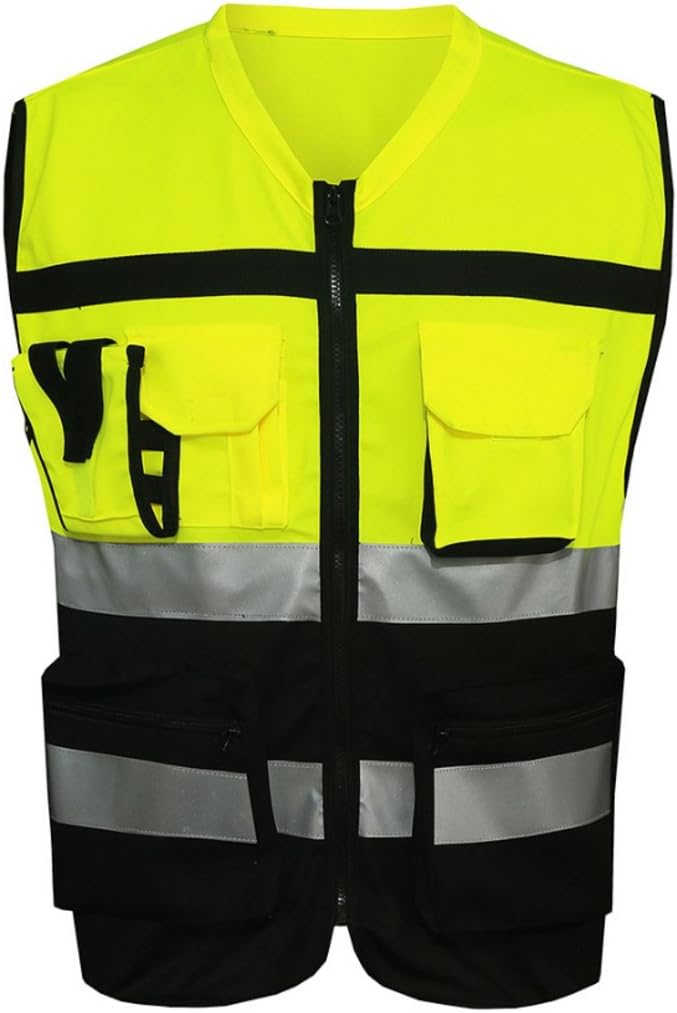 Hannah fit 7 Pockets Class 2 High Visibility Zipper Front Safety Vest With Reflective Strips.ANSI/ISEA Standards (XXL)