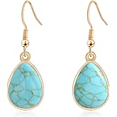 Turquoise Dangle Earrings for Women-14K Gold Plated Teardrop Earrings for Women Handmade Drop Gemstone Earrings Turquoise Jewelry for Women