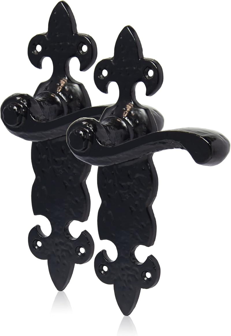 XFORT Smithy Range Fleur De LYS Lever Latch Door Handles Black Antique