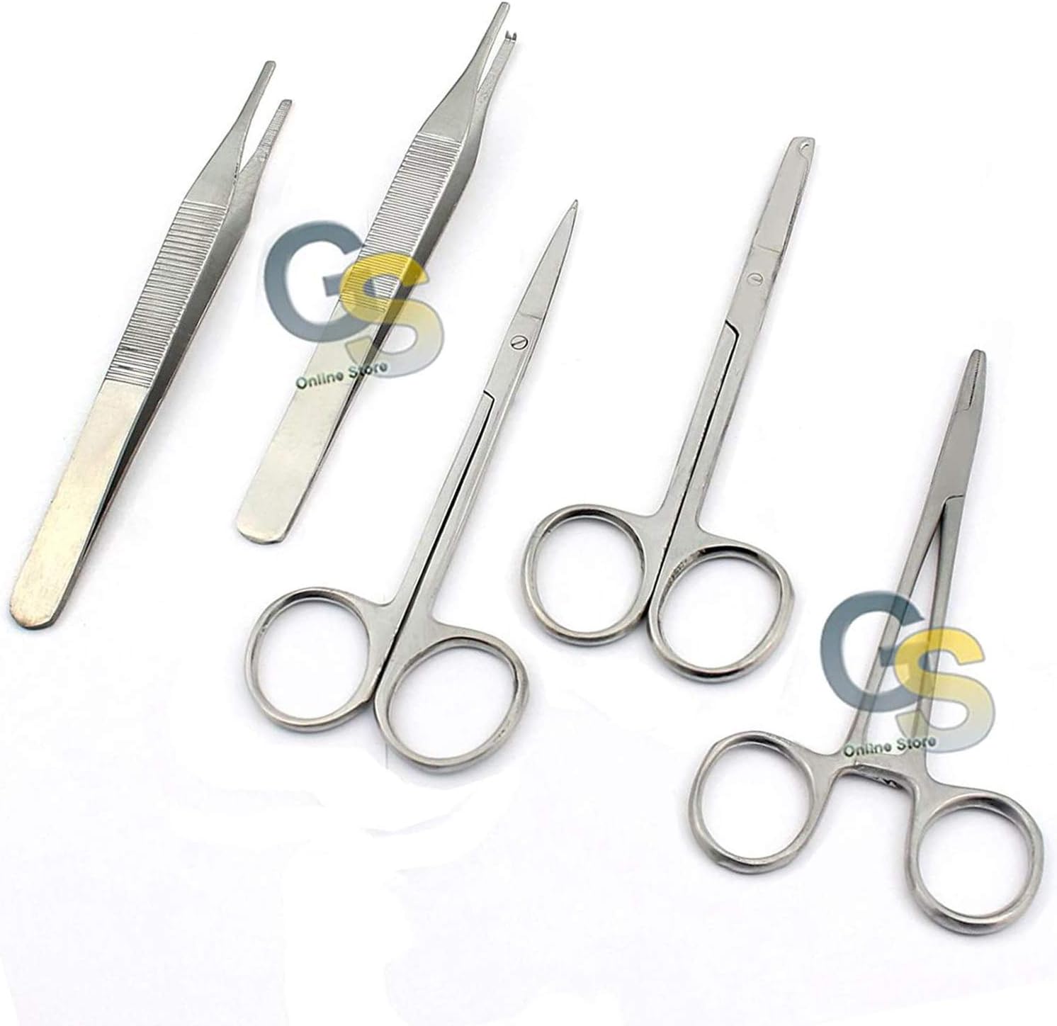 G.S 5 Pieces Scissors Forceps HEMOSTATS Needle Holders Best
