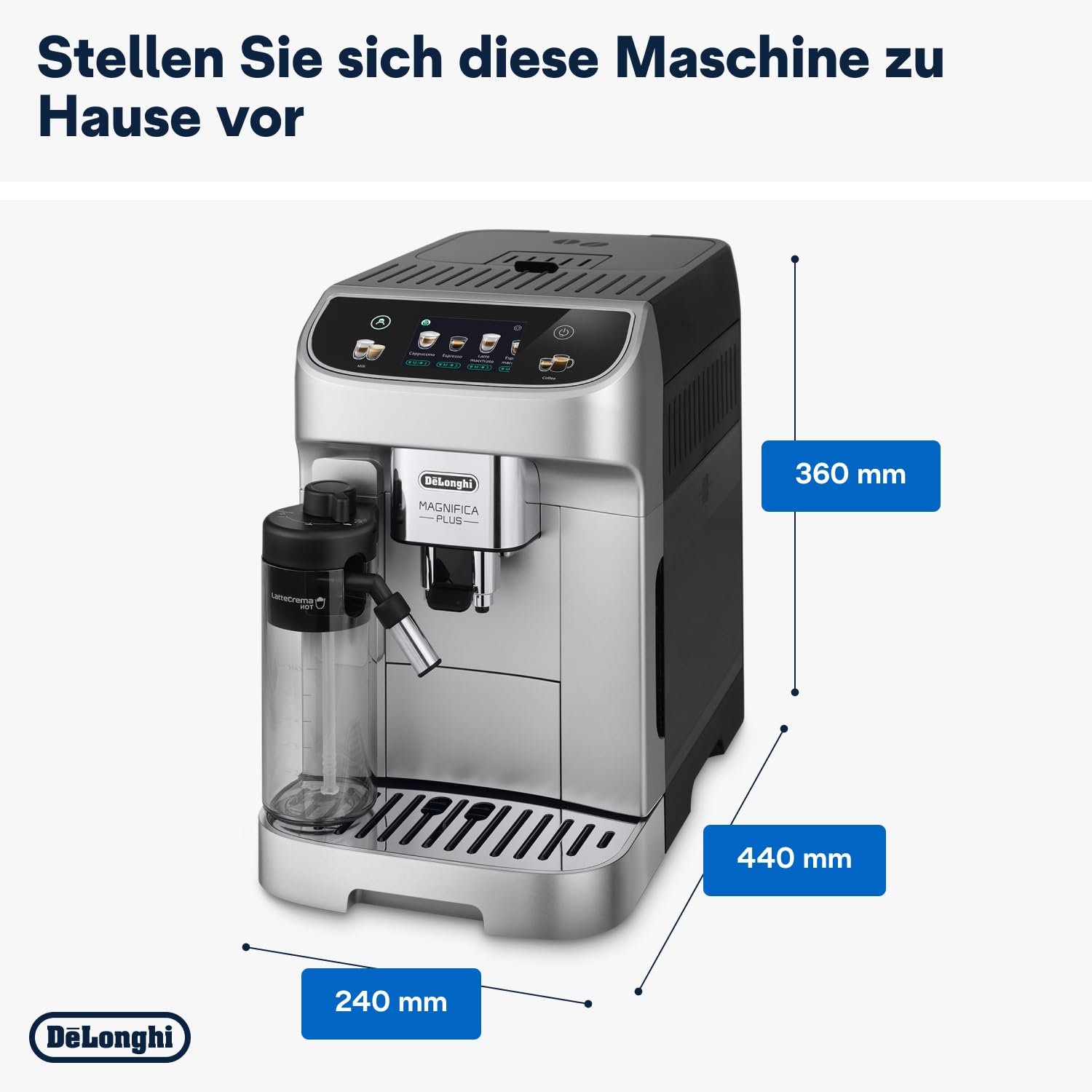 De’Longhi Magnifica Plus - Perfetto Kaffeevollautomat mit LatteCrema-Milchaufschäumer, 18 One-Touch-Getränke, farbiges Touch-Display, Silber Schwarz (ECAM322.70.SB) 8