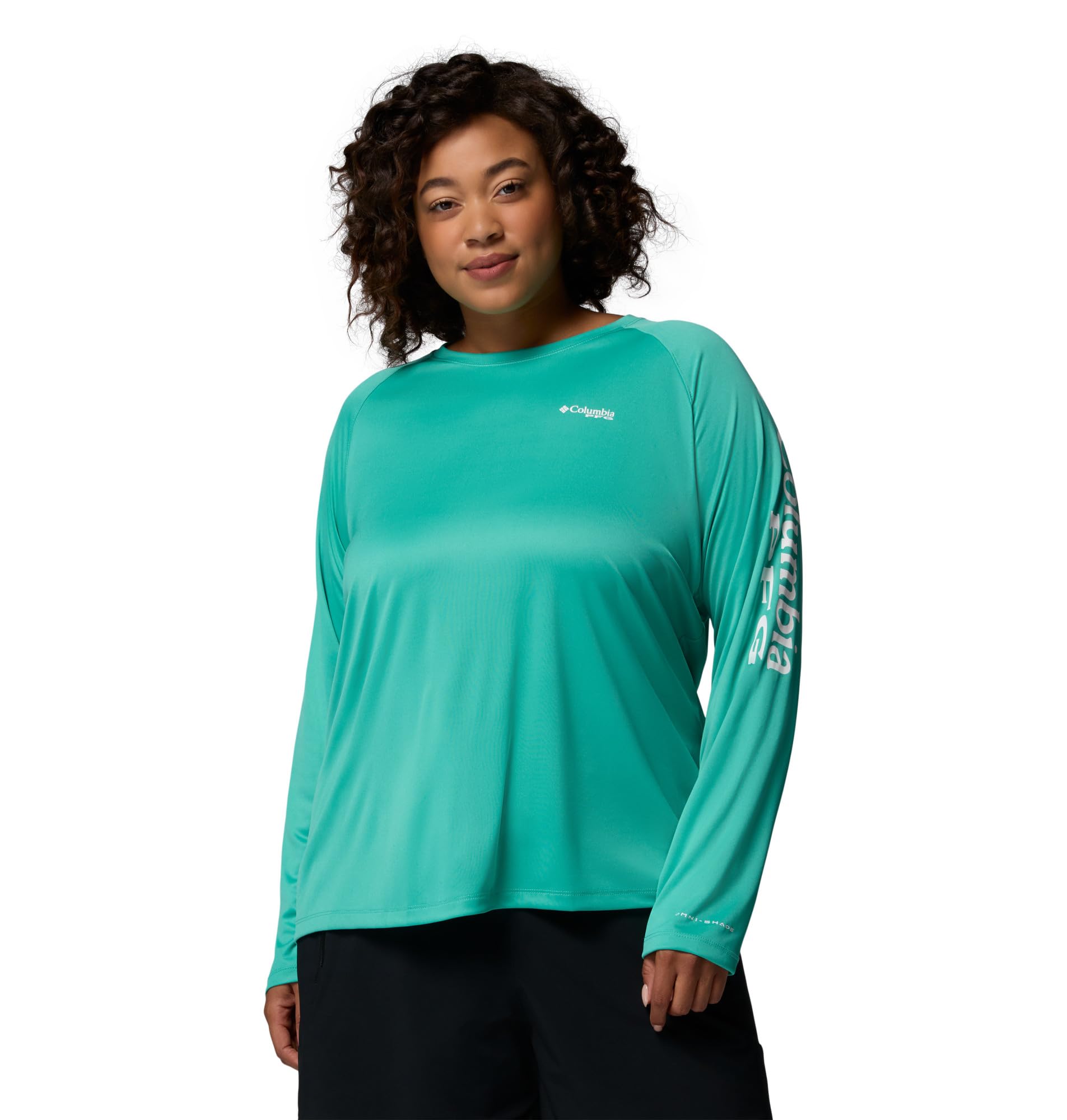 Columbia Womens PFG Tidal Tee II Long Sleeve Sun Protection Shirt, Glaze Green/White Logo, XX-Large Image