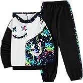 WDIRARA Boy's 2 Piece Outfits Colorful Graphic Print Long Sleeve Hoodie and Sweatpants Set Tracksuit