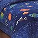 Dream Factory Kids 8-Piece Complete Set with Bedskirt Easy-Wash Super Soft Comforter Bedding, Full, Blue Outer Space Satellites
