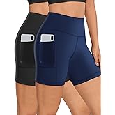 Womens 5" Biker Shorts with Pockets High Waisted Tummy Control Yoga Workout Gym Stretchy Spandex Shorts Leggings Compression Athletic Run Bicycle Cycling Volleyball Exercise Dance Bike Shorts Tights
