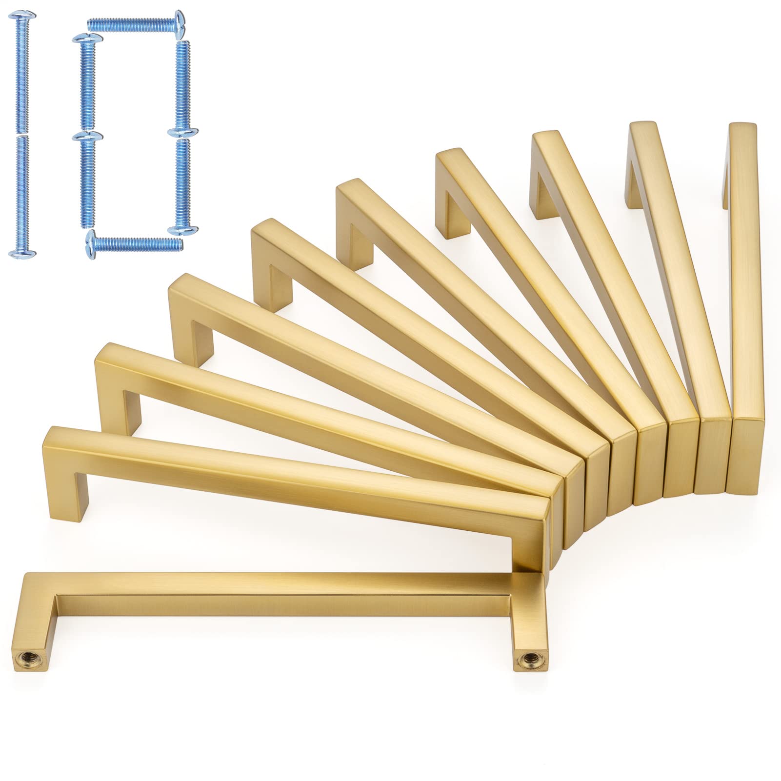 KOOFIZO Solid Square Brushed Gold Kitchen Cabinet Handles Gold Cabinet Pulls, 10 Pack 5 Inch Gold Hardware for Kitchen Cabinets Drawers Dresser Cupboard Bedroom Bathroom Image