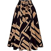 GORGLITTER Women's Bow Midi Skirt Y2K Color Block Tie Belted High Waist A Line Flowy Skirts Casual Dressy