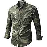 Western Cowboy Shirts for Men - Long Sleeve Snap Button Tactical Shirt Outdoor Military Camo Camping Tops with Pockets