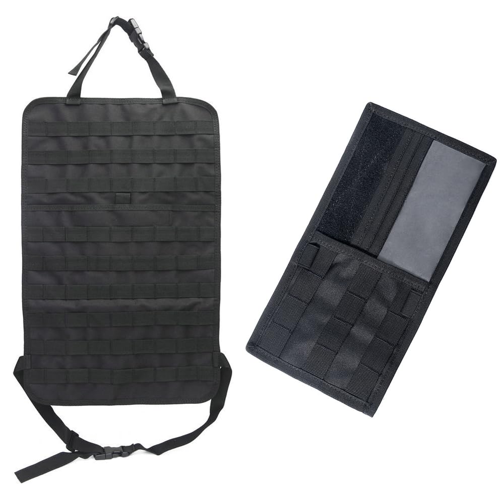 Huenco Tactical MOLLE Vehicle Sun Visor Panel with Molle Car Seat Back Organizer Set