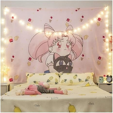 Amazon Co Jp 明るい 女子ベッドルームに適しツェッペリンのタペストリー ソファカバーとタペストリー かわいいアニメの女の子タペストリー壁掛け ピクニック布 Color Kawaii Cat Size 100x70cm No Leds ホーム キッチン