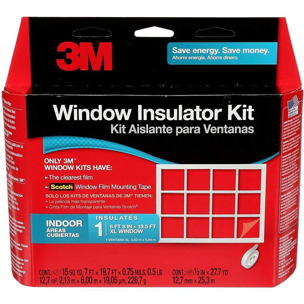 3M Indoor Window Insulation Kit, Clear Window Film for Heat and Cold, 7 ft. x 19.7 ft, Covers 1 XL 6 ft 8 in x 19.5 ft Window