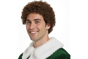 QiSwap Elf Wig Curly Wig Men - Brown Curly Hair Cosplay Costumes Accessories Adults, Full Wigs for 70s Disco Holiday Party, Halloween, Christmas (One Size)
