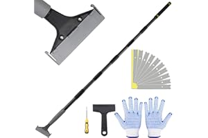 Frebuta Floor Scraper Long Handle,16 to 90In 4 inch Heavy Duty Razor Blades Floor Scraper with 10PC Blades Sponge Handle Iron Tube Scraper for Cleaning Quick and Easy Removal Price Stickers