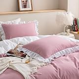 Loussiesd Ruffle Bedding Set Pink Microfiber Duvet Cover 2Pcs 3 Sizes view 5