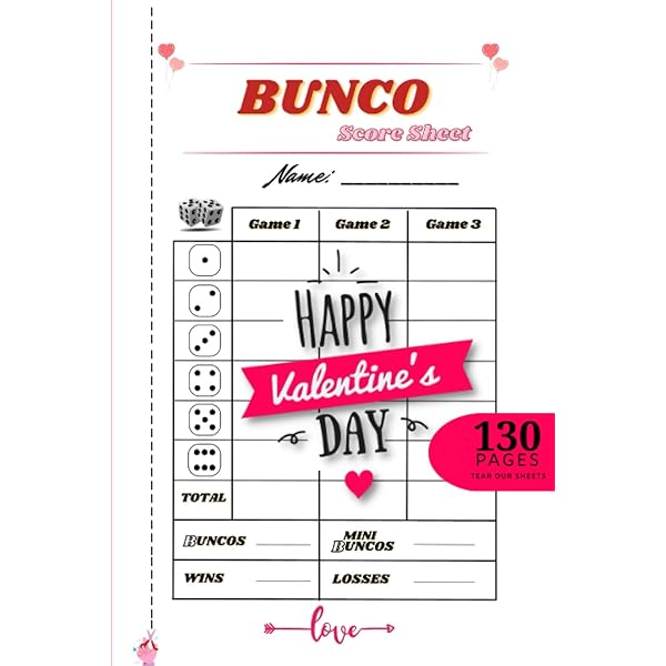 Bunco Score Sheets: 3 Games | Valentine Themed: Publishing, Saadalla: Amazon.com: Books for Free Printable Bunco Score Sheets Valentines
