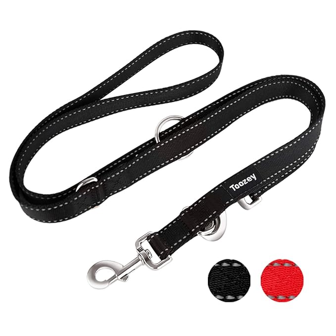 Toozey Premium Hundeleine Doppelleine - 3-Fach verstellbar&Reflektierend - 2m Robustes Nylon hundeleine for große und Ferocio