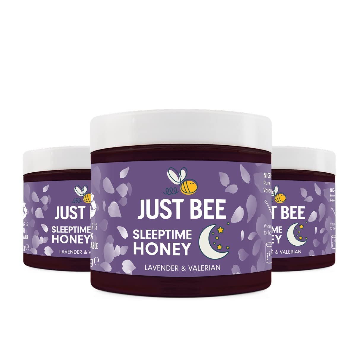 Just Bee Sleeptime Honey (3 x 260g) | Pure natural honey with Lavender flavour, Valerian Root and Vitamin B | Raw and Unpasteurised | Vitamin Rich | For Nightly Bedtime Routine