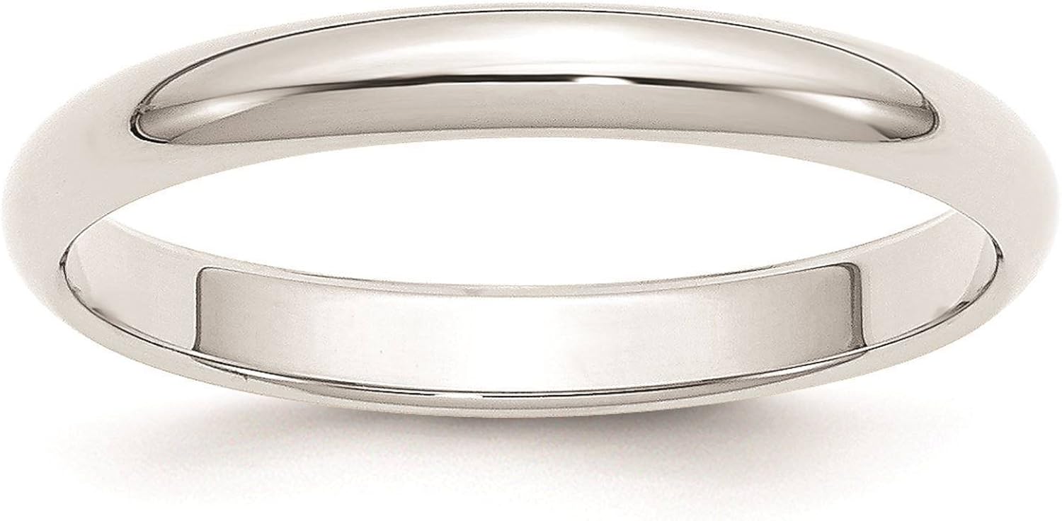Full /& Half Sizes 14k White Gold 3mm Half Round Wedding Ring Band Size 4-14