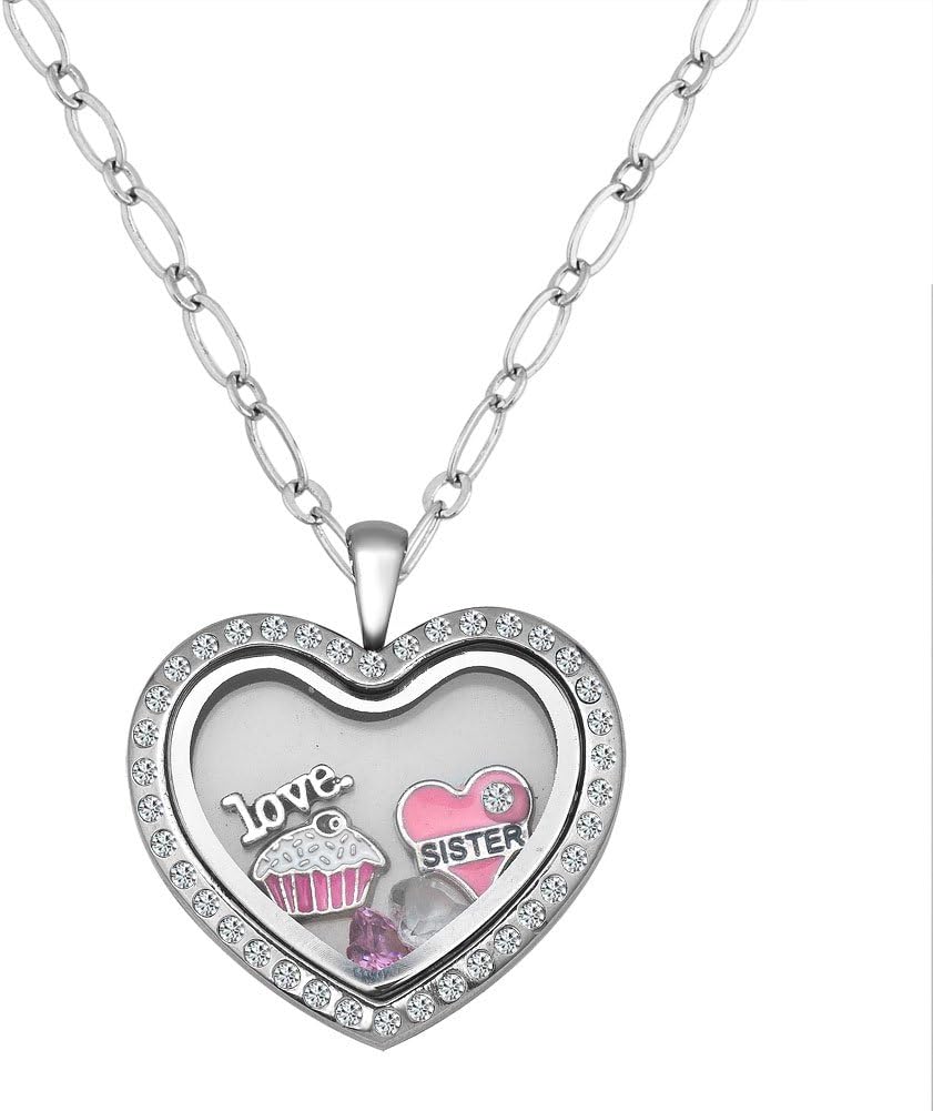 Pugster Sister Necklace I Love You Floating Charm Memory Heart Locket Magnetic Pendant Necklaces, with 50cm Chain
