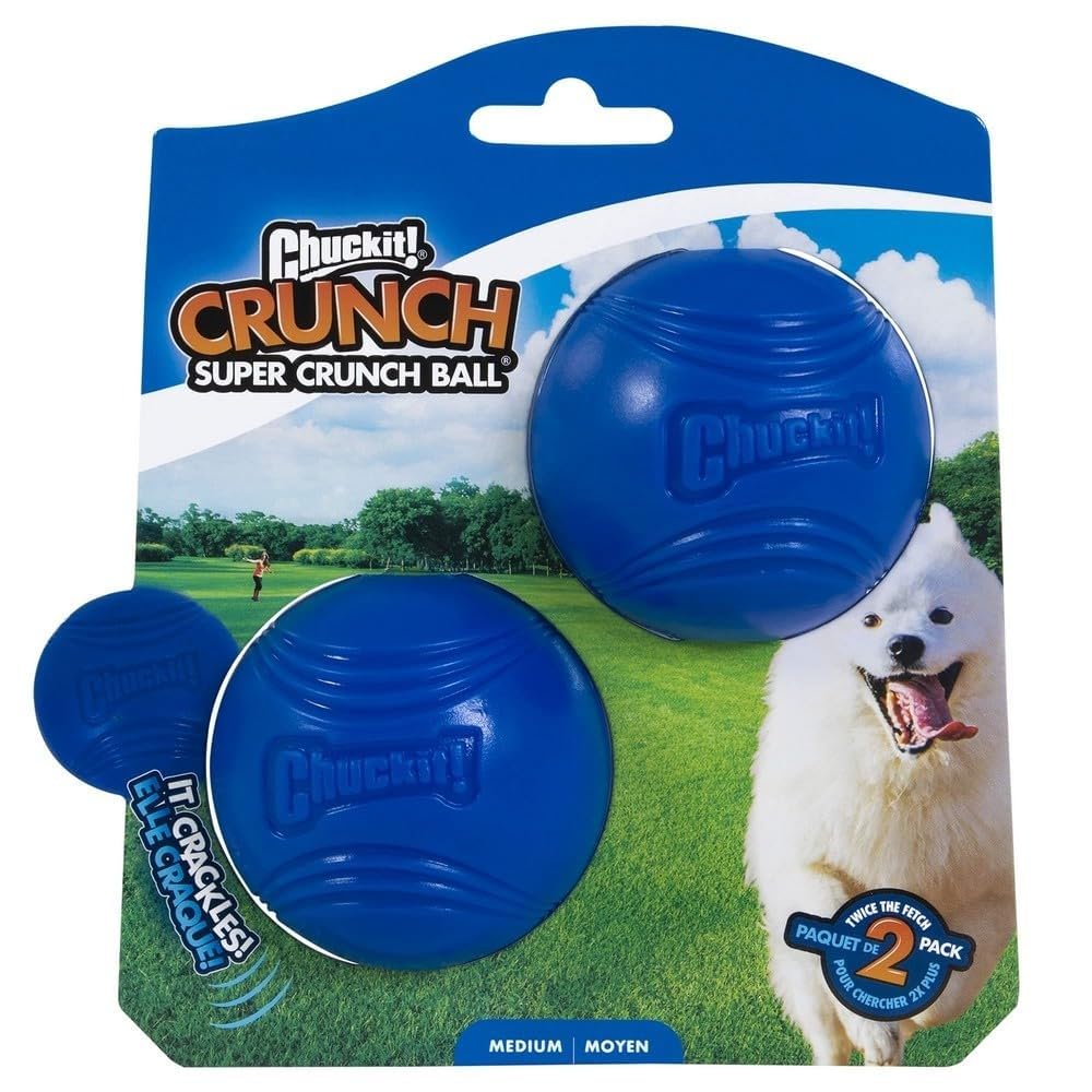 Chuckit! Super Crunch Ball – Interactive Crackling Fetch Toy for Dogs, Campatible with Launcher, Medium (Pack of 2)