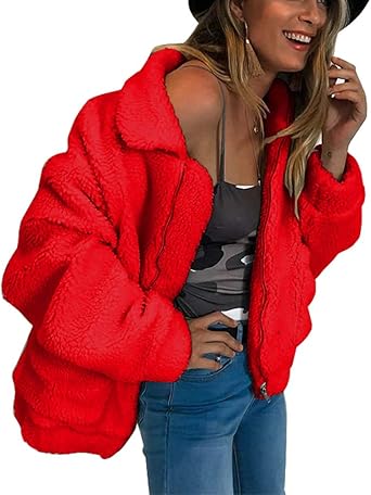 red shaggy jacket