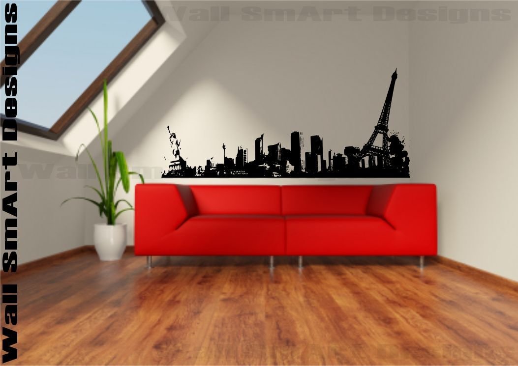 New York to Paris Skyline wall sticker vinyl sticker decal mural room bedroom WSD522
