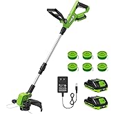 VARSK 20V String Trimmer Cordless, 12 Inch 2 in 1 Trimmer and Edger, Automatic Line Feed, Includes 2 X 2.0Ah Batteries/1 X Fast Charger/6 X Spare Spools, for Lawn, Garden, etc, Light Green