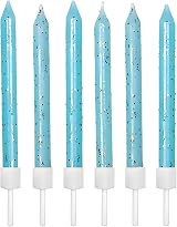 Anniversary House Pale Blue Glitter Candles 12 with Holders 7.5cm