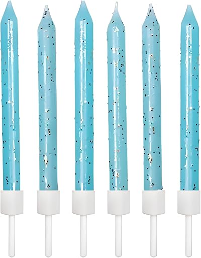 Anniversary House Pale Blue Glitter Candles 12 with Holders 7.5cm