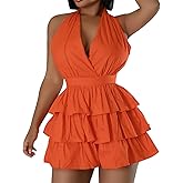 Zebaexf Women's 2024 Summer Rompers One Shoulder Sleeveless V Neck High Waist Short Jumpsuit Backless