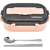 Insulated Lunch Boxes with a separate soup bowl,Stainless Steel Bento Box with Lid,4‑Grid Portable Box with Spoons,Chopsticks and Lunch Bag,Leakproof Lunchbox Set for Work Travel Camping (Pink, 1.5L)